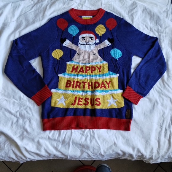 Tipsy Elves LARGE Ugly Christmas Sweater Happy Birthday Jesus - Picture 1 of 5